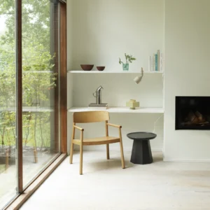 Tobi armchair, handcrafted by kersetna in a minimalistic interior setting, the armchair is made of solid and veneer ash wood, in a natural wooden finish