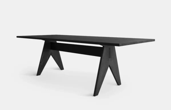 side view of blacky Rectangular dining table finished in black oak