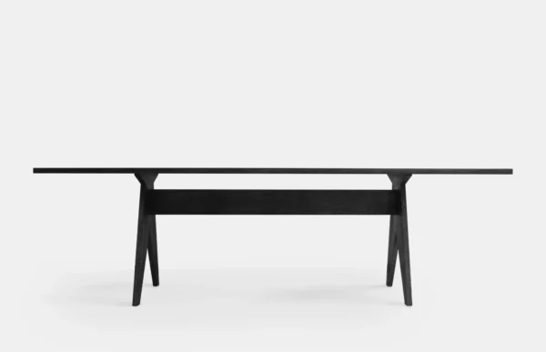 front view of blacky Rectangular dining table finished in black oak