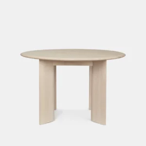 Scatter round dining table,top is made of beech veneer, legs out of solid beech, both finished in white oil. this table seats up to 4 people comfortably.Handcrafted by Kersetna