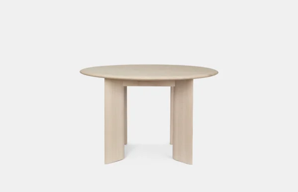 Scatter round dining table,top is made of beech veneer, legs out of solid beech, both finished in white oil. this table seats up to 4 people comfortably.Handcrafted by Kersetna