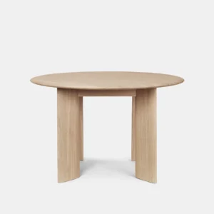 Scatter round dining table,top is made of oak veneer, legs out of solid oak, both finished in white oil. this table seats up to 4 people comfortably.Handcrafted by Kersetna
