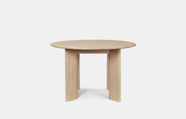 Scatter round dining table,top is made of oak veneer, legs out of solid oak, both finished in white oil. this table seats up to 4 people comfortably.Handcrafted by Kersetna