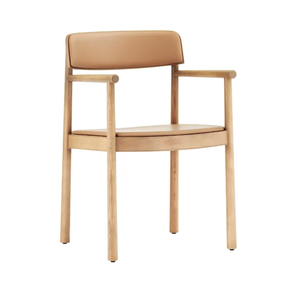 Tobi dining armchair in ash wood and tan upholstery