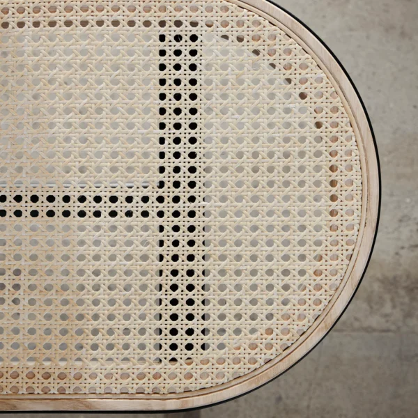 top view of tray rattan bench showcasing the rattan