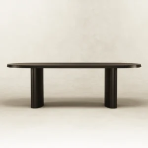 front view of Loki dining table in ash wood and ash veneer, handcrafted by kersetna