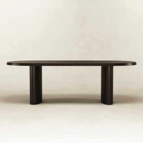 front view of Loki dining table in ash wood and ash veneer, handcrafted by kersetna