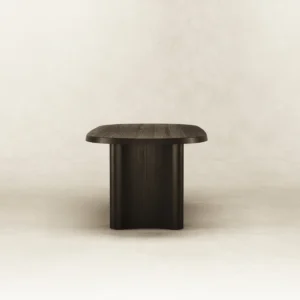 Side view of Loki dining table,in ash solid wood and veneer stained in black