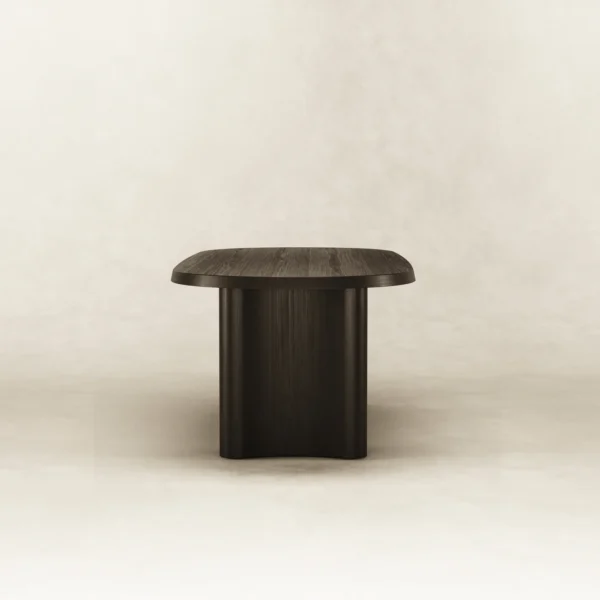 Side view of Loki dining table,in ash solid wood and veneer stained in black