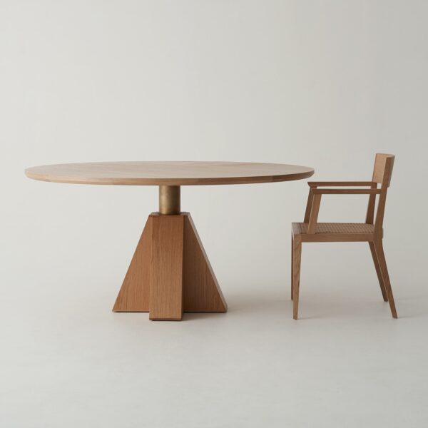 Bocca dining table, handcrafted by kersetna lebanon with oak and brass accents.