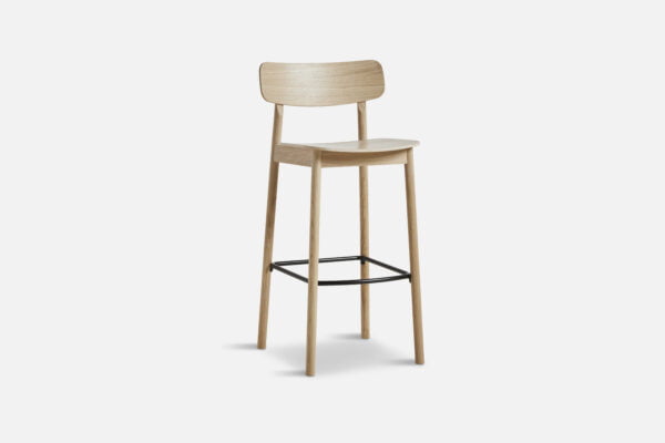 angled view of Yuri bar stool view in oak