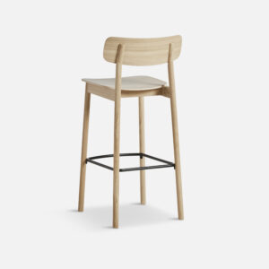 Rear view of the Yuri bar stool in oak