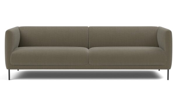 Front view of Nu three seater sofa in olive fabric