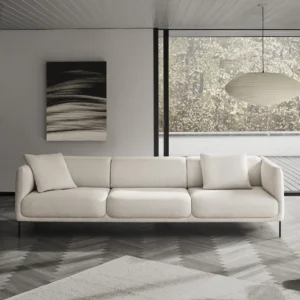 Nu three seater sofa , in white upholstery and steel legs, handmade by kersetna in lebanon