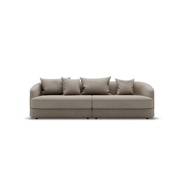 Sophie low profile sofa, in boucle hemp colored fabric