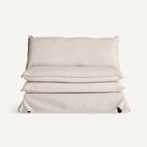 Front view of the Lynn Lounge Chair with layered cushions and slipcover