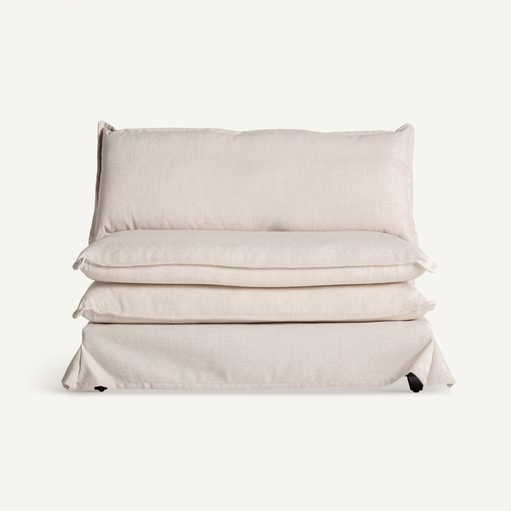 Front view of the Lynn Lounge Chair with layered cushions and slipcover