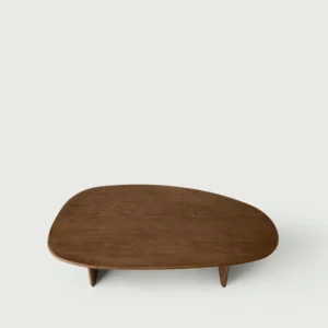 top view of santos coffee table in oak and oak veneer positioned in a white interior space